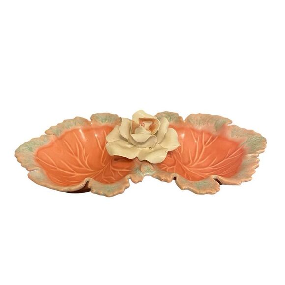 Vintage California Pottery Mid Century Rose Serving Trinket Cottagecore Dish - Picture 3 of 8